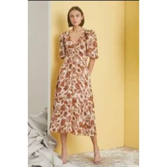 💕NICHOLAS💕 Printed Danielle Dress ~ Ivory Paisley Floral Print US 12 Crepe - Picture 2 of 16